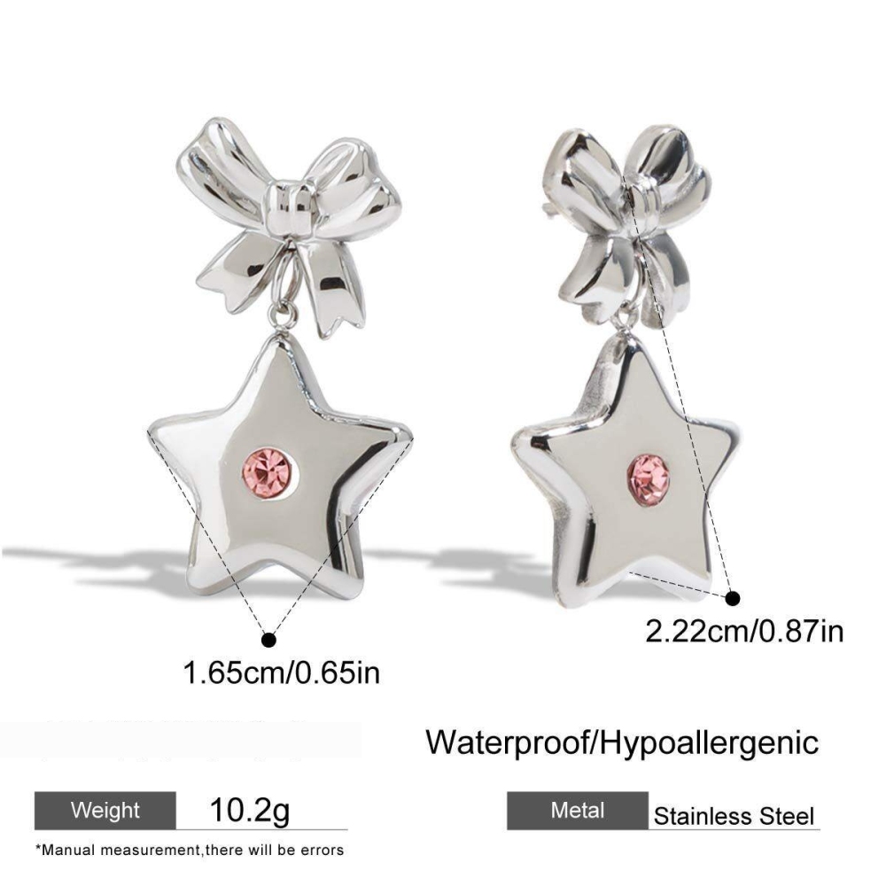 Boucles D'Oreilles Pendantes En Acier Inoxydable Imperméables, Style Tendance Et Élégant, En Forme D'Étoile Image2