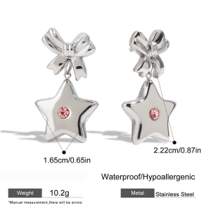 Boucles D'Oreilles Pendantes En Acier Inoxydable Imperméables, Style Tendance Et Élégant, En Forme D'Étoile h5 Image2