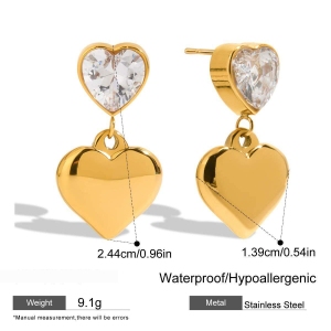 Boucles D'Oreilles Pendantes En Acier Inoxydable Doré, Couleur Or, Motif Cœur Simple h5 Image2