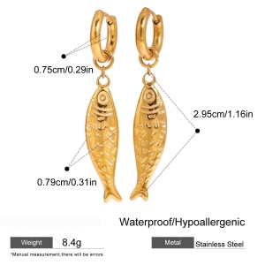 Boucles D'Oreilles Pendantes En Acier Inoxydable Doré, Couleur Or, Motif Poisson Mignon h5 