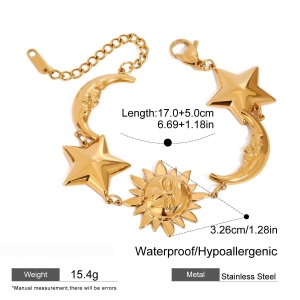 Bracelets À Breloques Rétro Soleil/Lune En Acier Inoxydable Étanche Couleur Or Pour Femmes h5 