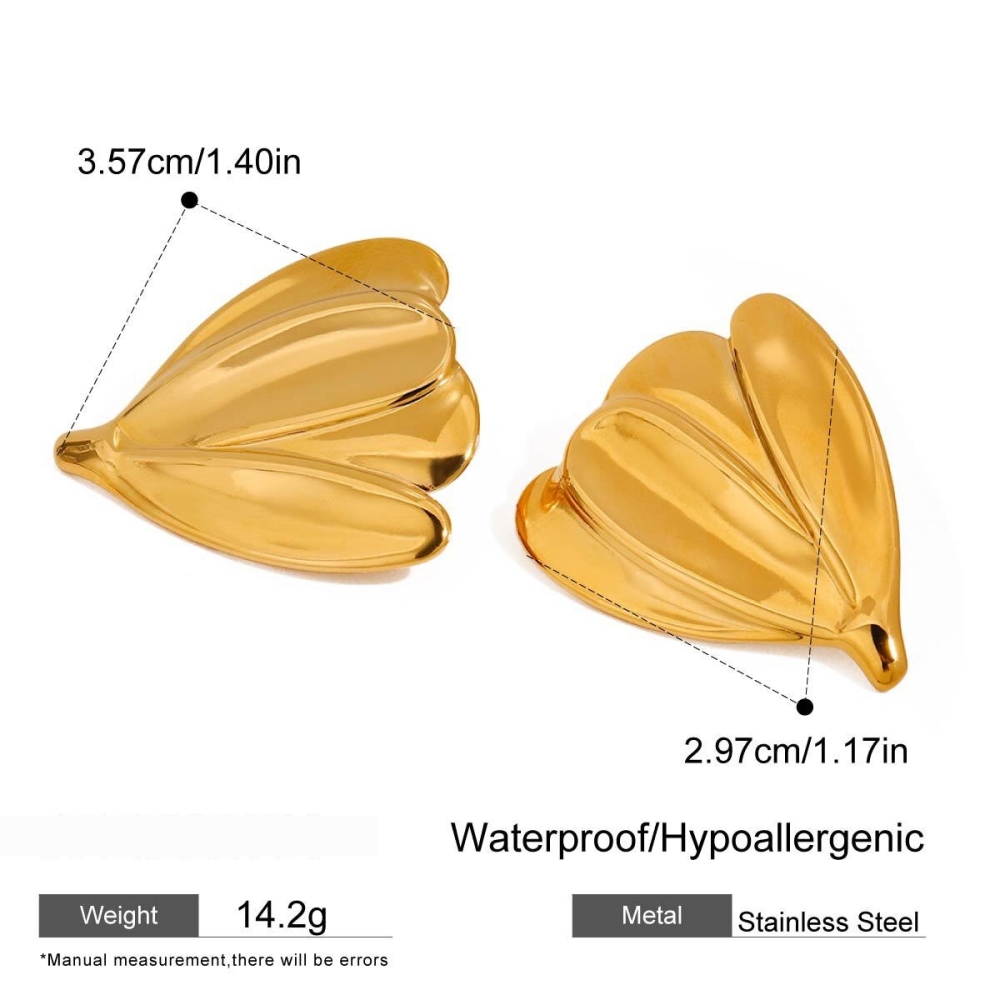 Boucles D'Oreilles Puces Rétro En Acier Inoxydable, Étanches, En Forme De Feuilles, Couleur Or, Pour Femmes
