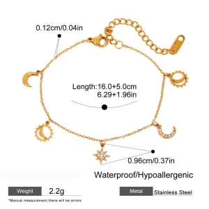 Bracelet À Breloques Lune Et Étoile Pour Femme, En Acier Inoxydable Doré (1 Pièce). h5