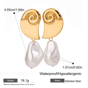 Boucles D'Oreilles Pendantes Pour Femme, Style Tortue Rétro, En Acier Inoxydable, Couleur Or, Imperméables, Avec Perles (1 Paire). h5 