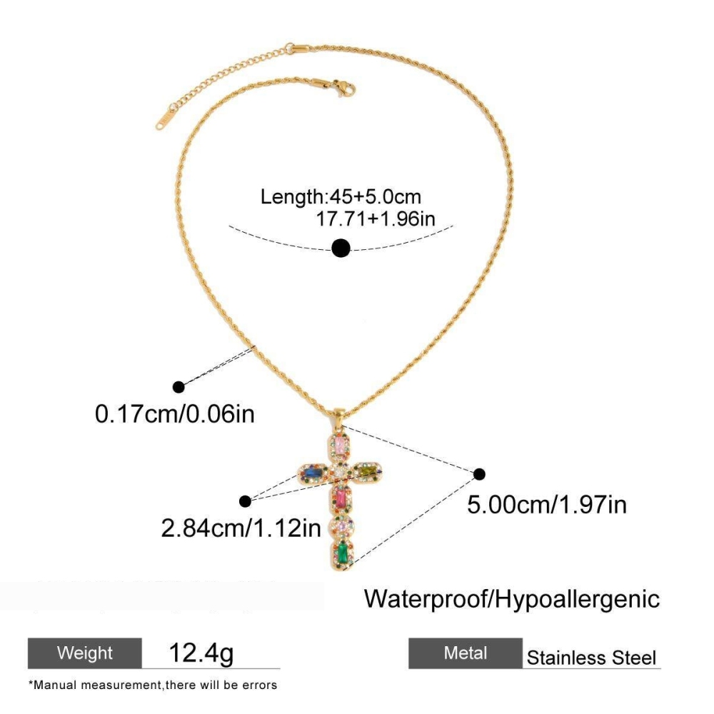 Collier Pendentif Femme Rétro En Forme De Croix, En Acier Inoxydable Étanche, Couleur Or (1 Pièce)