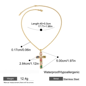 Collier Pendentif Femme Rétro En Forme De Croix, En Acier Inoxydable Étanche, Couleur Or (1 Pièce) h5