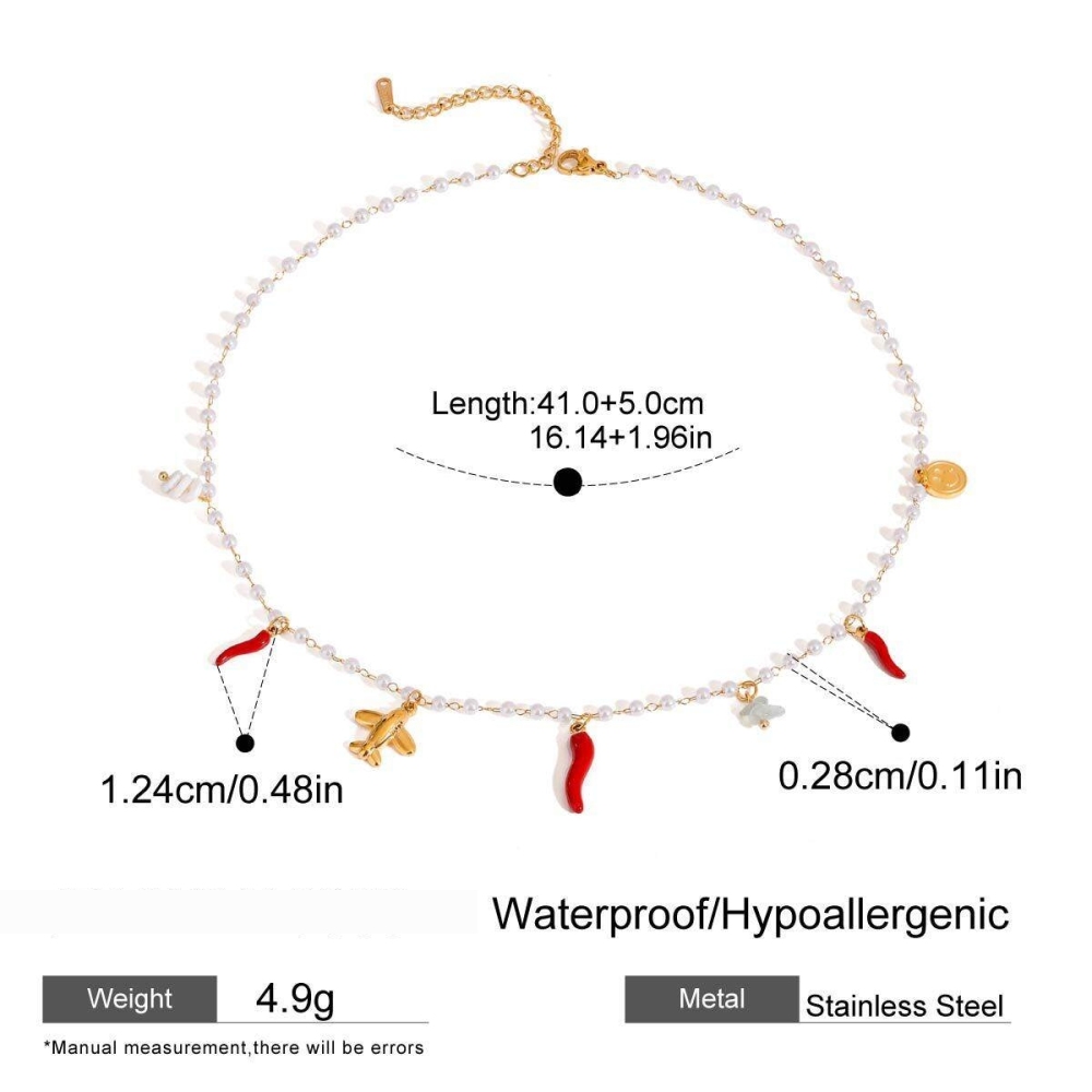 Collier Avec Pendentif En Acier Inoxydable Doré Pour Femme, Série Simple, , Perle