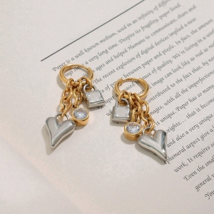 1 Paire De Boucles D'Oreilles Pendantes Pour Femme, Série Simple, , Cœur, Acier Inoxydable, Couleur Or, Strass h5 Image2