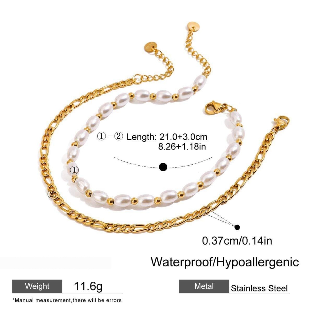 Bracelet De Cheville Superposé Pour Femme, En Acier Inoxydable, Imperméable, Couleur Or, Orné De Perles (1 Pièce) 
