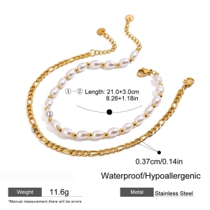 Bracelet De Cheville Superposé Pour Femme, En Acier Inoxydable, Imperméable, Couleur Or, Orné De Perles (1 Pièce) h5 