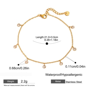 1 Pièce Simple Série Ins Style Chaîne Acier Inoxydable Couleur Or Zircon Femmes Cheville h5
