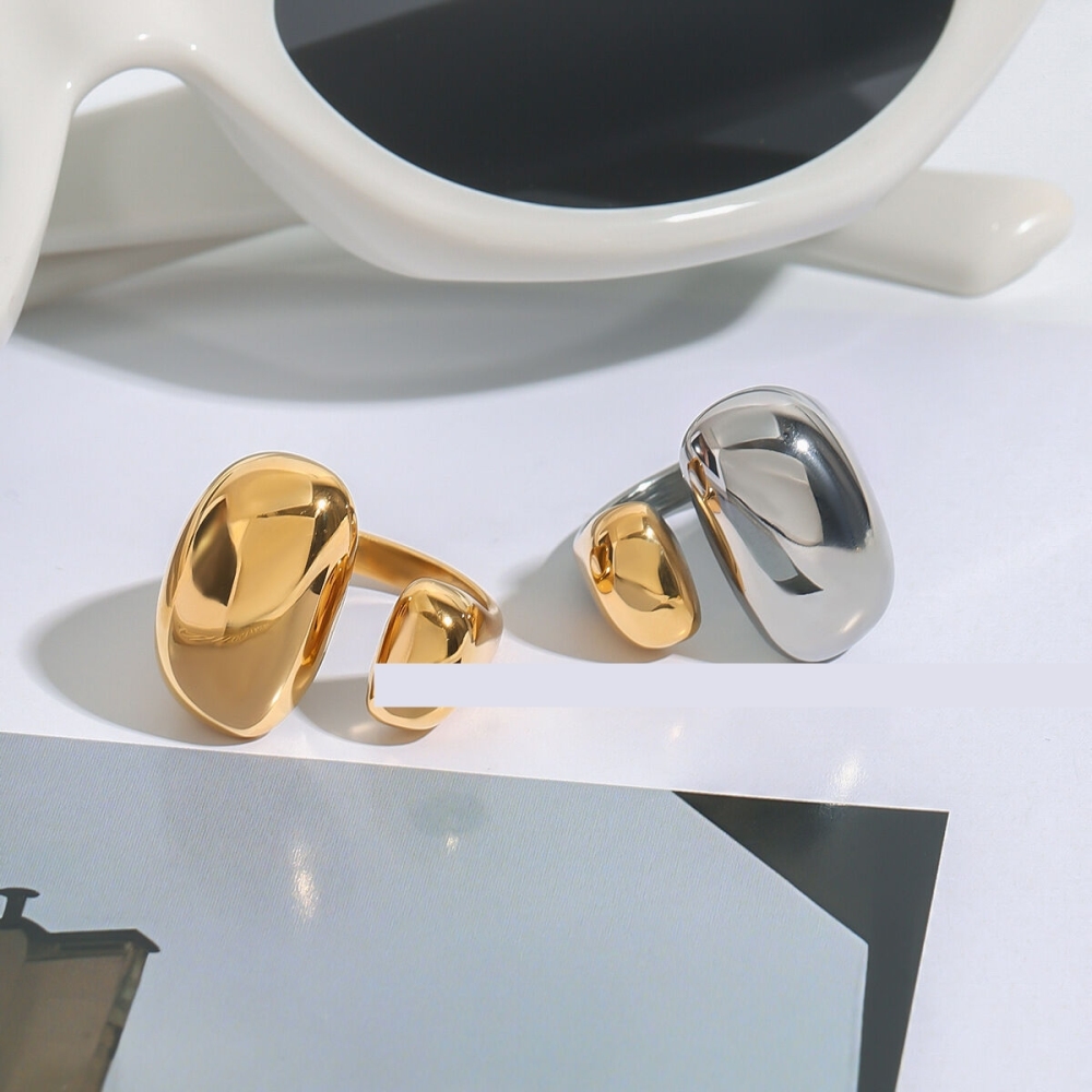 Bague Simple Pour Femme, Forme Ovale Irrégulière, En Acier Inoxydable, Couleur Or, Étanche (1 Pièce). Image2