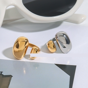 Bague Simple Pour Femme, Forme Ovale Irrégulière, En Acier Inoxydable, Couleur Or, Étanche (1 Pièce). h5 Image2