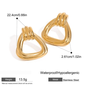 Boucles D'Oreilles Puces Minimalistes Triangulaires En Acier Inoxydable Doré, Étanches, Collection Moderne, Pour Femme (1 Paire). h5