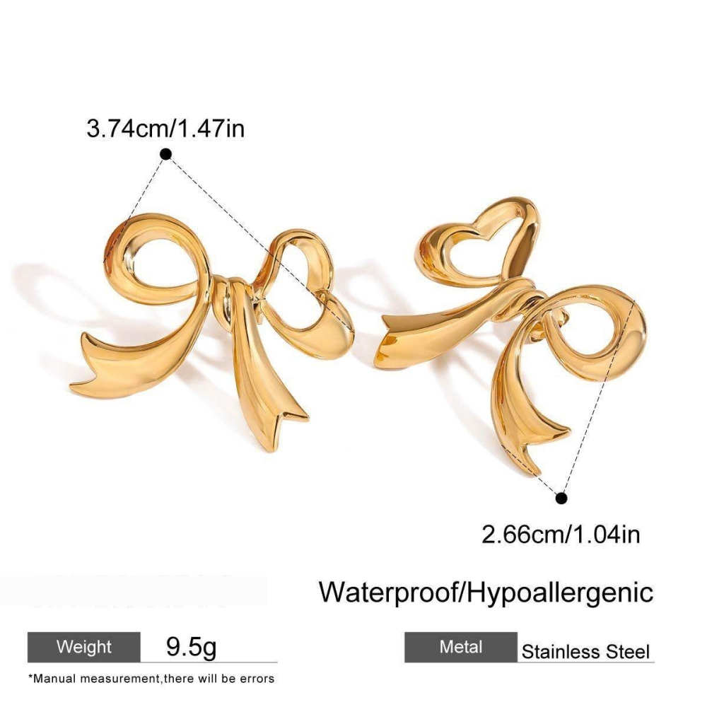Boucles D'Oreilles Puces Pour Femme, Collection Romantique, Forme Nœud Papillon Élégant, En Acier Inoxydable Étanche, Couleur Or (1 Paire).