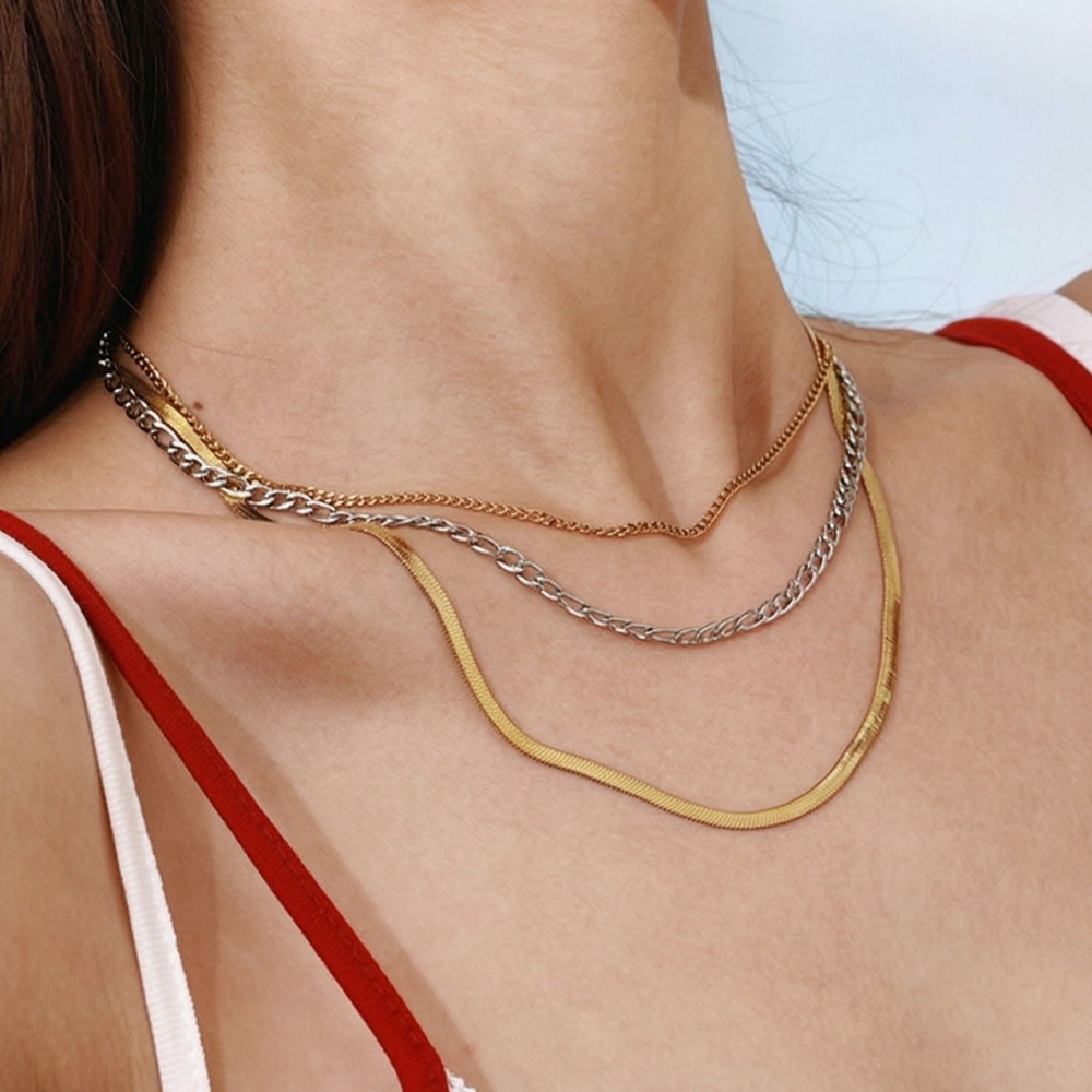 Colliers Superposés Pour Femmes, Style Simple Et Charmant, En Acier Inoxydable Étanche, Coloris Or Et Argent (1 Pièce) Image2