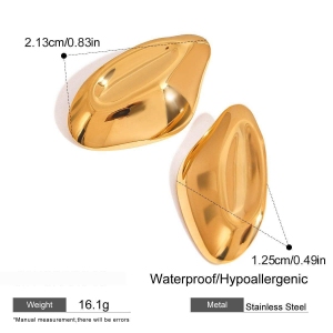 Boucles D'Oreilles Puces Pour Femme, Collection Commute, Forme Ovale Irrégulière, En Acier Inoxydable, Couleur Or, Étanches, 1 Paire h5
