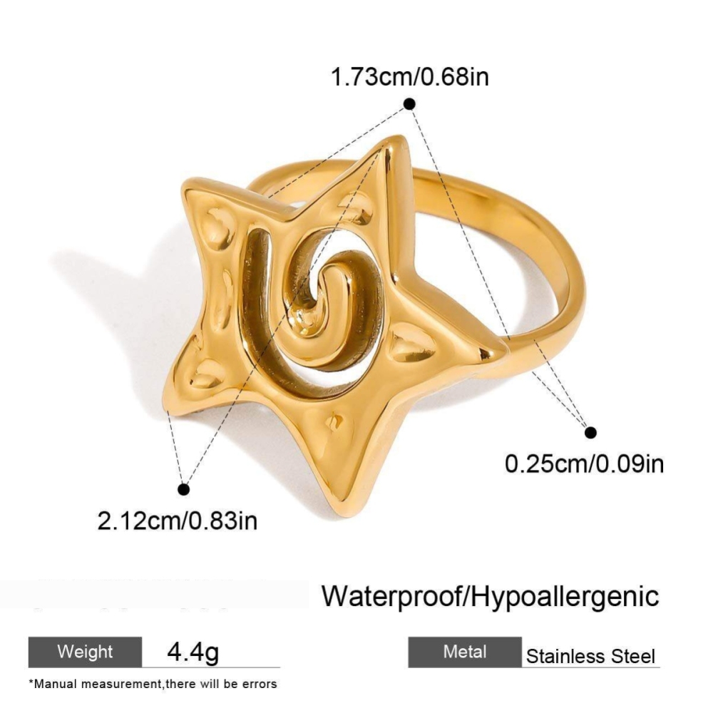 Bague Simple Pour Femme, Collection Designable, Style Rétro Pentagramme Ajouré, En Acier Inoxydable Doré, Étanche.