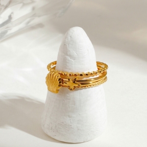 Ensemble De Bagues Pour Femmes, Collection Romantique, En Acier Inoxydable, Couleur Or, Orné D'Un Coquillage Exquis. h5 Image2