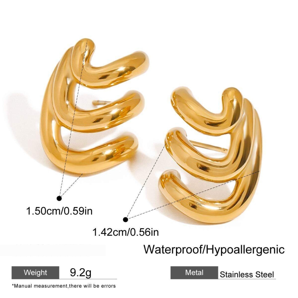 Boucles D'Oreilles Puces Minimalistes Annulaires En Acier Inoxydable Doré, Étanches, Collection Designable Series (1 Paire)