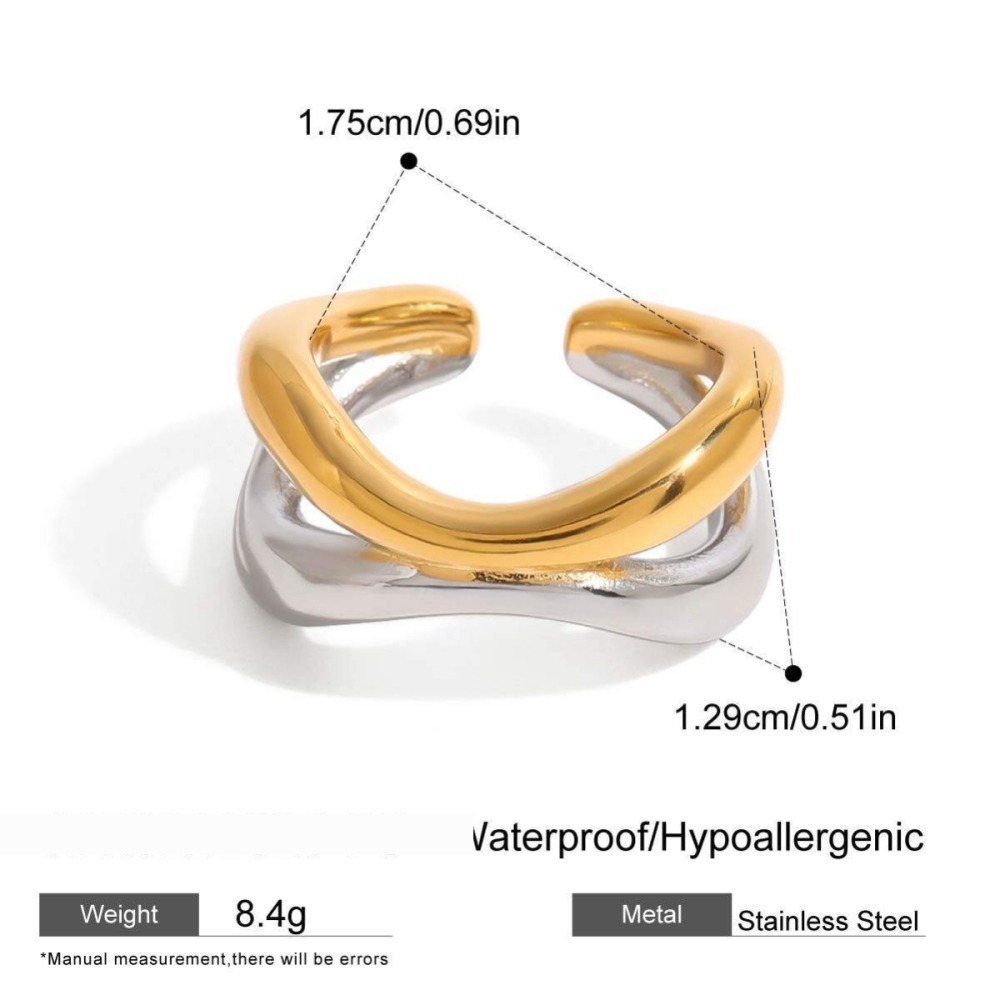 Bague Ajustable Pour Femme, 1 Pièce, En Acier Inoxydable Doré, Étanche, Style Annulaire Chic De La Collection Designable Series