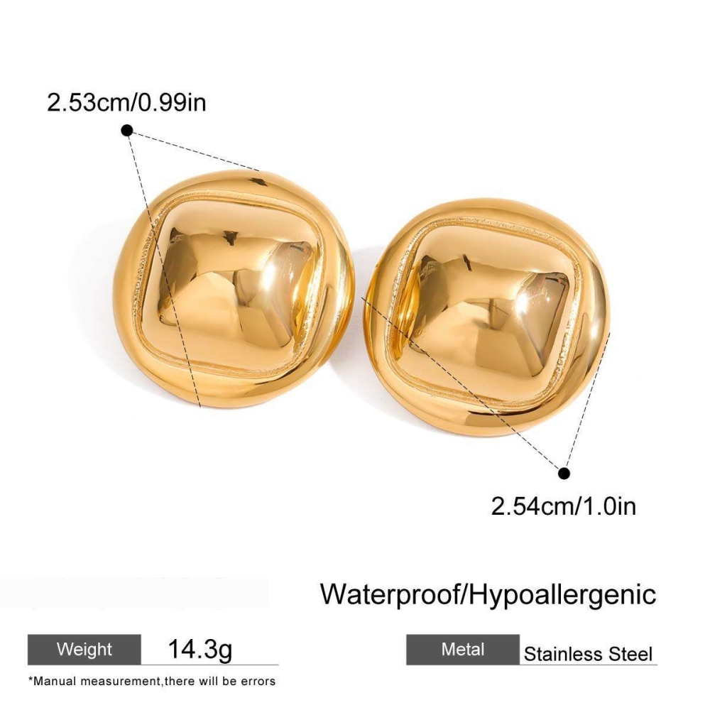 Boucles D'Oreilles Puces Pour Femme, Collection Simple Series, Forme Quadrilatérale Et Annulaire, En Acier Inoxydable Étanche, Couleur Or (1 Paire).