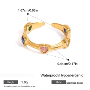 Bague Simple Pour Femme, En Acier Inoxydable, Couleur Or, Forme De Cœur Fascinante, Série Polychrome (1 Pièce). h5 