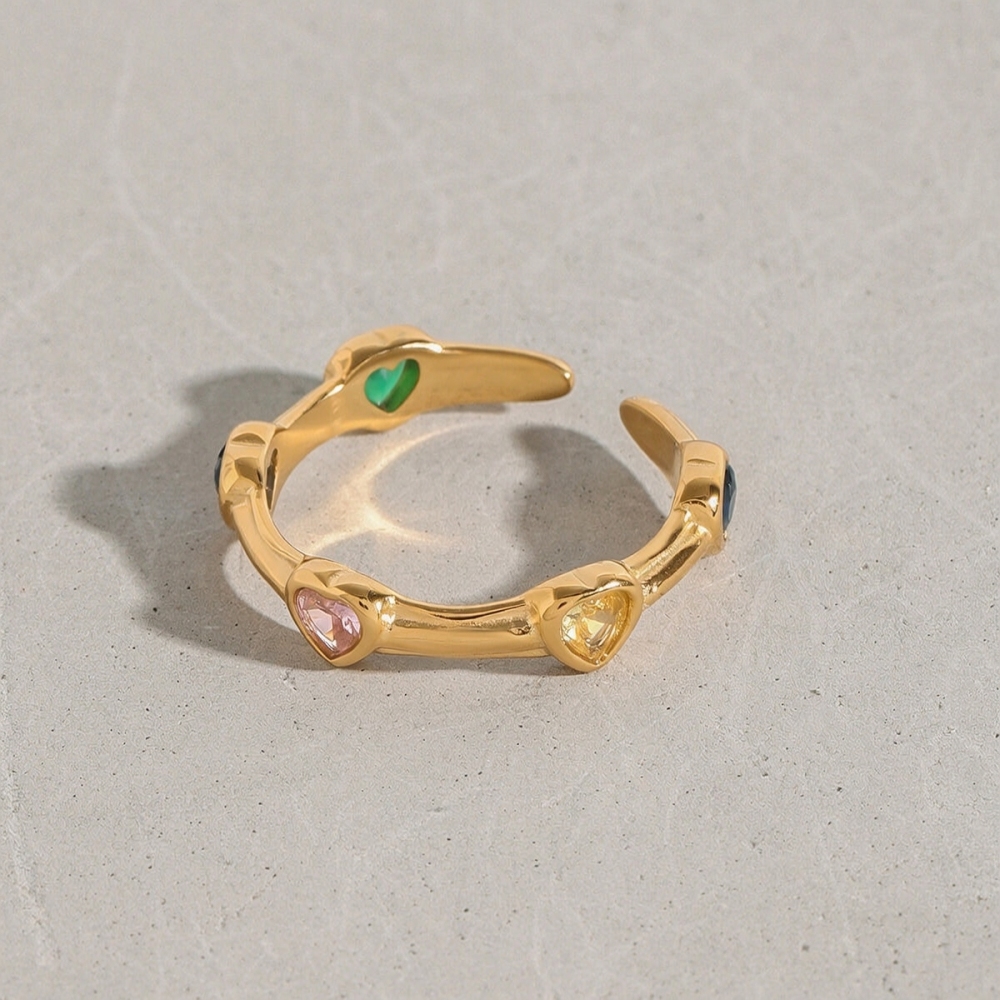 Bague Simple Pour Femme, En Acier Inoxydable, Couleur Or, Forme De Cœur Fascinante, Série Polychrome (1 Pièce). Image2