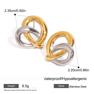 1 Paire De Boucles D'Oreilles Puces Pour Femme, Collection Fascinating Series, Forme Nœud Cœur, En Acier Inoxydable Étanche Couleur Or. h5