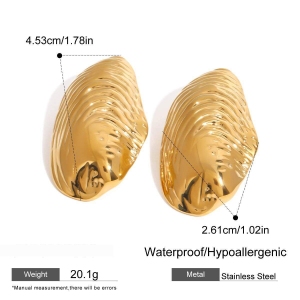 Boucles D'Oreilles Puces Pour Femme, En Acier Inoxydable Doré, Forme Coquillage Naturel, Collection Classique (1 Paire). h5