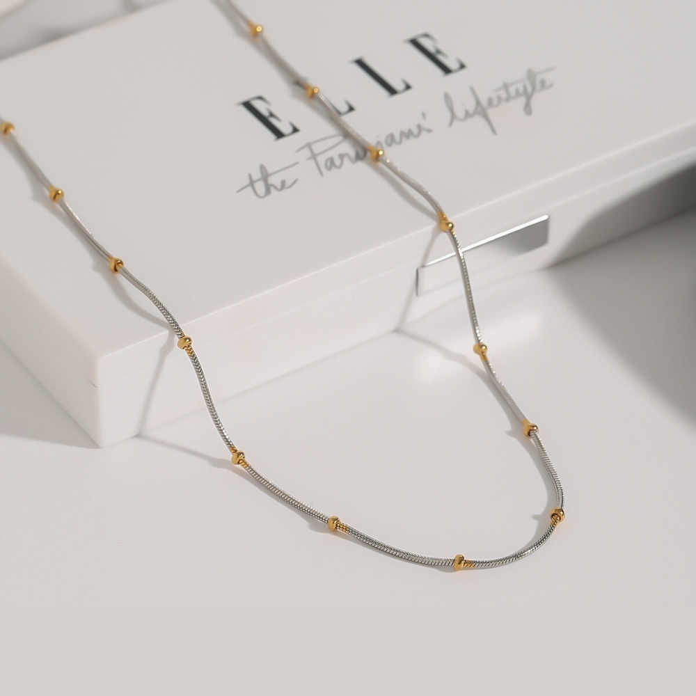 Collier Chaîne Femme Simple Series Daily Line En Acier Inoxydable Étanche, Coloris Or Et Argent (1 Pièce) Image2