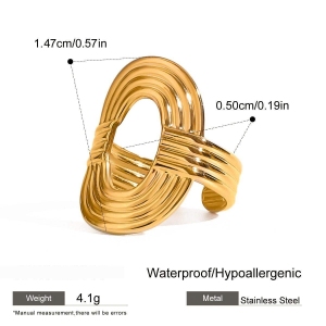 Bague Ajustable Pour Femme, Style Ovale, Élégante, En Acier Inoxydable, Couleur Or, Étanche, Collection Classique (1 Pièce). h5 