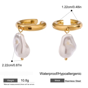 1 Paire De Manchettes D'Oreilles Élégantes Et Irrégulières Rondes En Acier Inoxydable Étanche Couleur Or De La Série Classique Pour Femmes h5