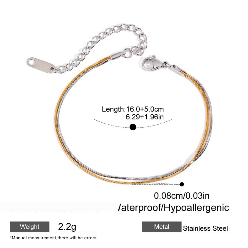 Bracelet Chaîne En Acier Inoxydable Étanche, Couleur Or Et Argent, Série Simple, Lignes Délicates (1 Pièce). 