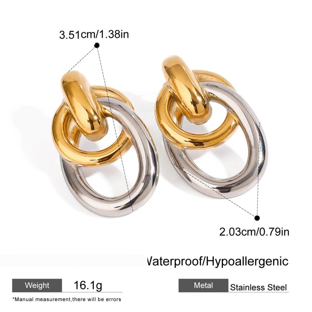 1 Paire De Boucles D'Oreilles Puces Pour Femme, Collection Exquisite Series, Style Annulaire Décontracté, En Acier Inoxydable Étanche, Coloris Or Et Argent. 