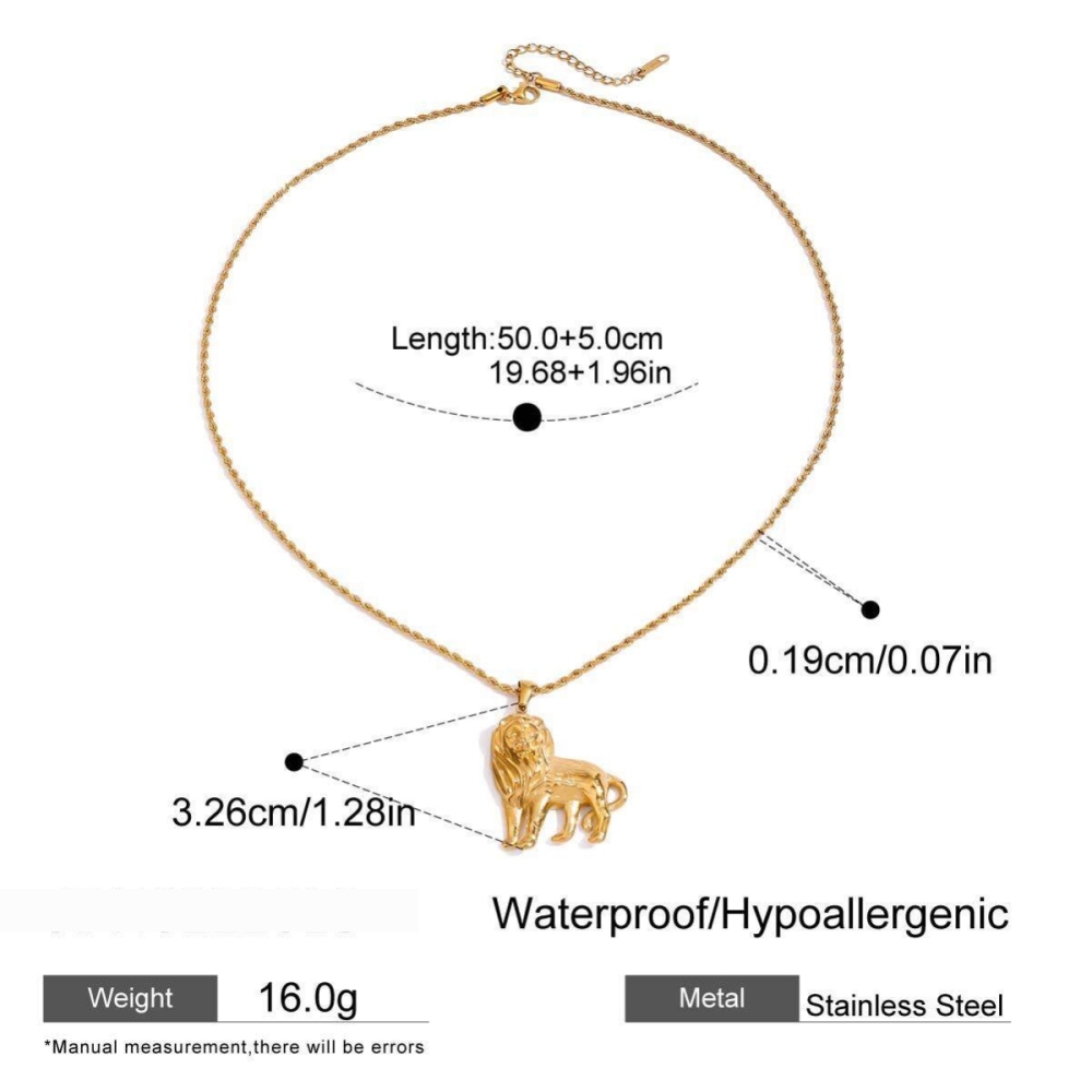 Collier Pendentif Femme En Acier Inoxydable Doré, Motif Lion Délicat, Collection Luxueuse (1 Pièce) 
