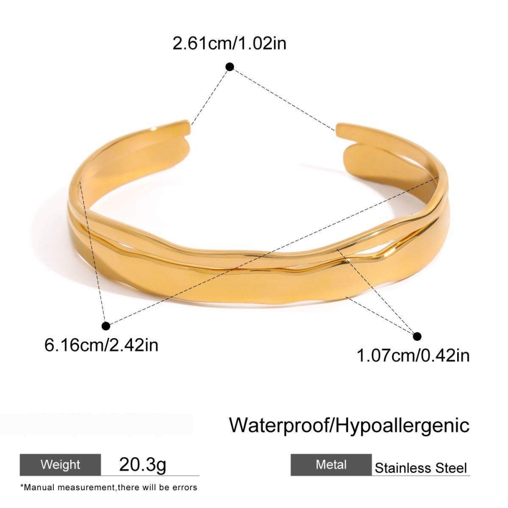 Bracelet Jonc Pour Femme, 1 Pièce, Série Shining, Forme Annulaire Irrégulière, En Acier Inoxydable Étanche, Couleur Or 