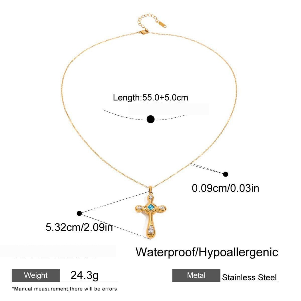 Collier Pendentif Croix Exquise En Acier Inoxydable Étanche Couleur Or, Collection Shining Series (1 Pièce)