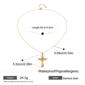 Collier Pendentif Croix Exquise En Acier Inoxydable Étanche Couleur Or, Collection Shining Series (1 Pièce) h5