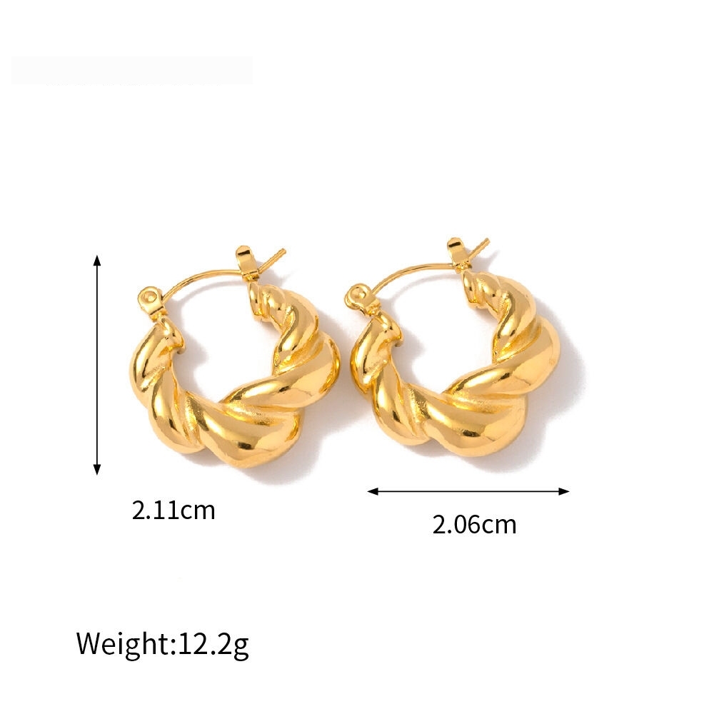 1 Paire De Boucles D'Oreilles Créoles Annulaires Daily Twist En Acier Inoxydable Étanche Couleur Or Pour Femme, Collection Classique Daily Twist