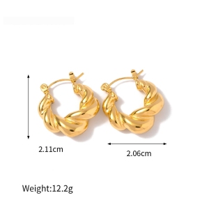 1 Paire De Boucles D'Oreilles Créoles Annulaires Daily Twist En Acier Inoxydable Étanche Couleur Or Pour Femme, Collection Classique Daily Twist h5