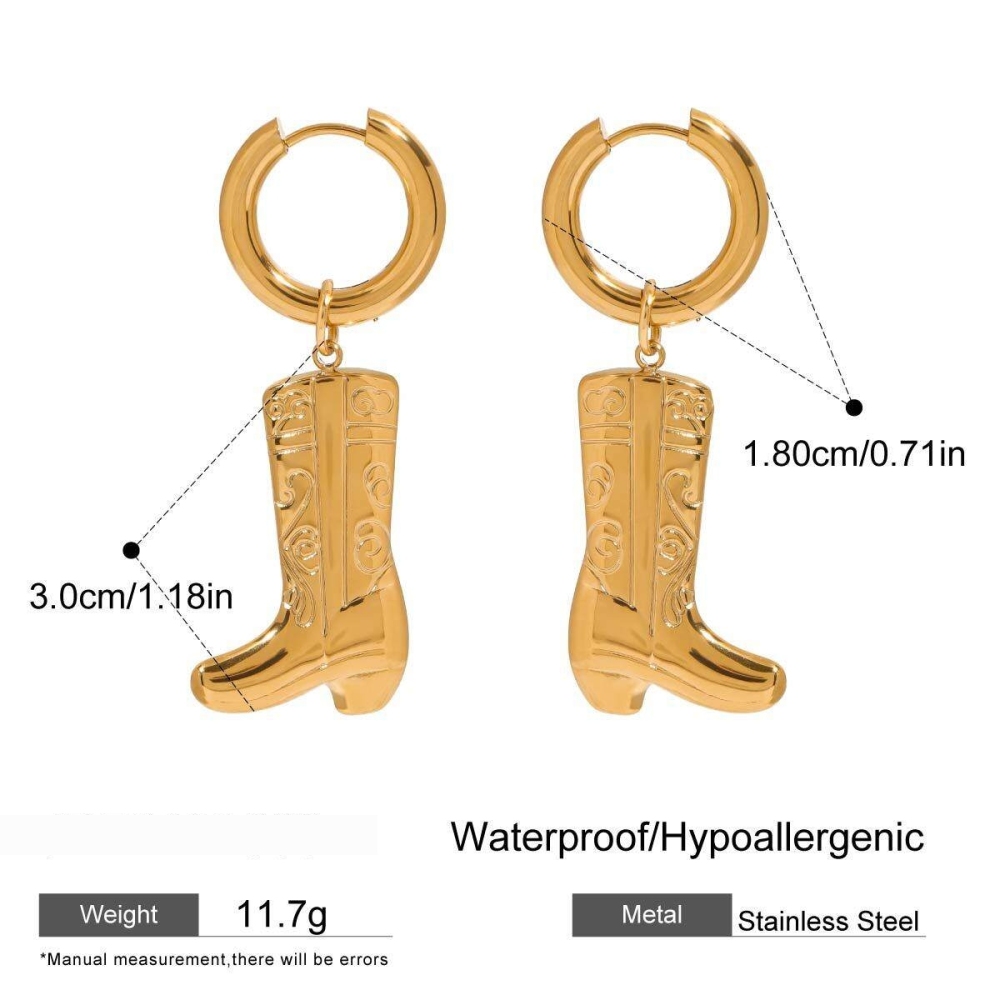 1 Paire De Bottes Élégantes Et Chics, Couleur Unie, En Acier Inoxydable Imperméable, Couleur Or, Boucles D'Oreilles Pendantes Pour Femmes 