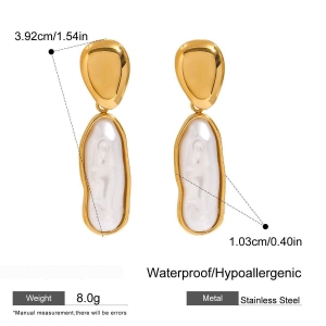 Boucles D'Oreilles Pendantes Pour Femme, Style Ovale Irrégulier, En Acier Inoxydable Doré, Étanches, Collection Classique (1 Paire). h5