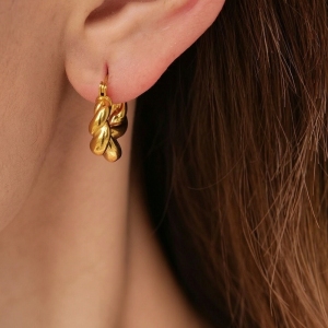 1 Paire De Boucles D'Oreilles Créoles Annulaires Daily Twist En Acier Inoxydable Étanche Couleur Or Pour Femme, Collection Classique Daily Twist h5 Image2