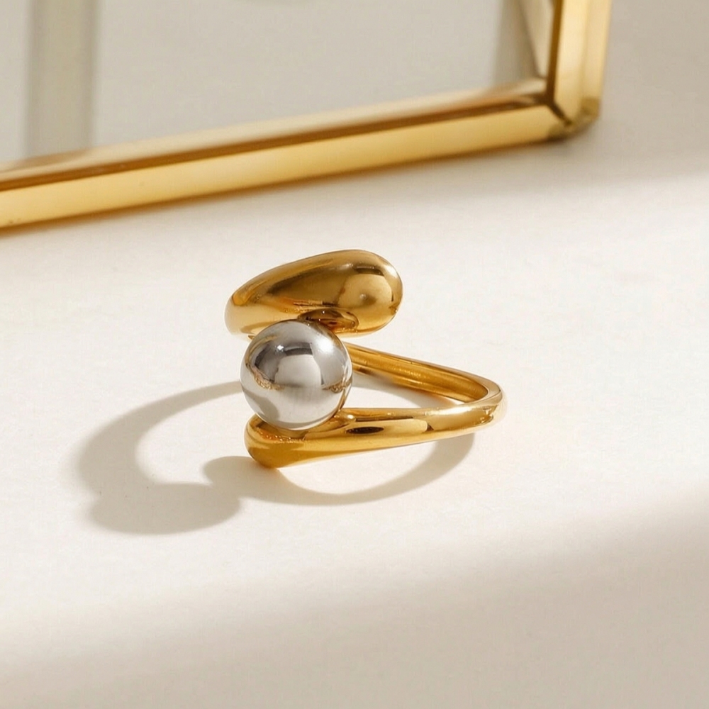 Bague Simple Pour Femme, Collection Minimaliste Classique À Lignes Irrégulières, En Acier Inoxydable Étanche, Coloris Or Et Argent. Image2