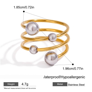 Bague Simple Pour Femme, Style Asymétrique, En Acier Inoxydable Doré, Étanche, Avec Une Ligne Sphérique Et Une Finition Sphérique. h5 