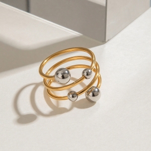 Bague Simple Pour Femme, Style Asymétrique, En Acier Inoxydable Doré, Étanche, Avec Une Ligne Sphérique Et Une Finition Sphérique. h5 Image2
