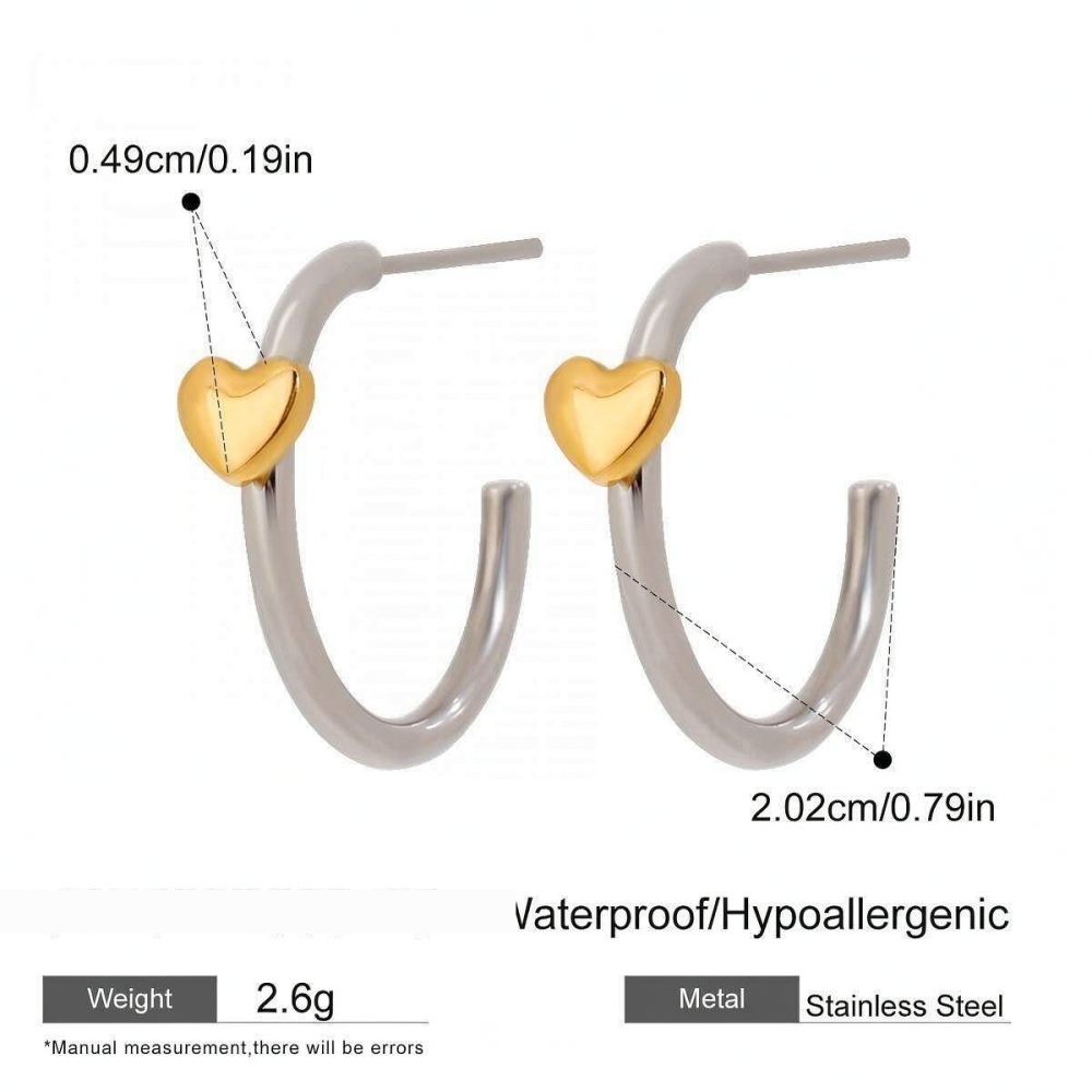 Boucles D'Oreilles Puces Minimalistes Classiques En Forme De Cœur, En Acier Inoxydable Doré, Étanches, Pour Femme (1 Paire). 