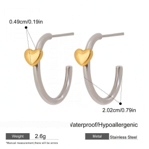 Boucles D'Oreilles Puces Minimalistes Classiques En Forme De Cœur, En Acier Inoxydable Doré, Étanches, Pour Femme (1 Paire). h5 