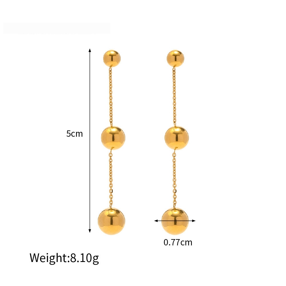 Boucles D'Oreilles Pendantes Élégantes À Pompons Sphériques, Style Minimaliste, En Acier Inoxydable Étanche, Couleur Or, Pour Femme (1 Paire). 